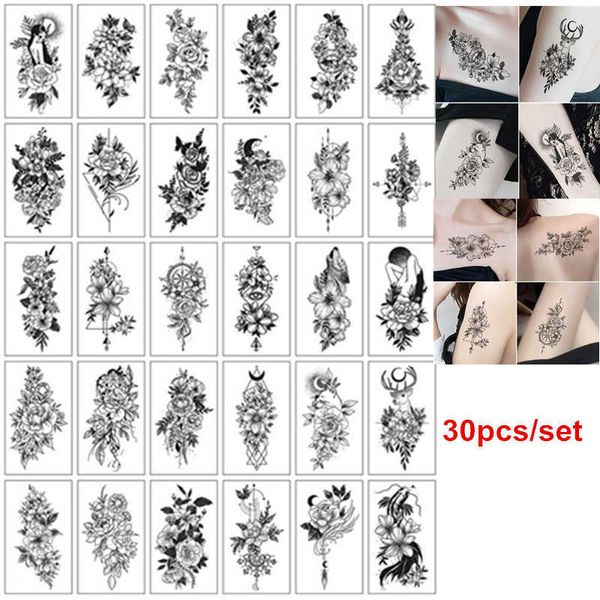 Geçici dövmeler 30pcs/set sahte geçici dövmeler kadınlar için kızlar su geçirmez eller kol gövdesi dövmeler seksi çiçek tatouage temporooire femme z0403