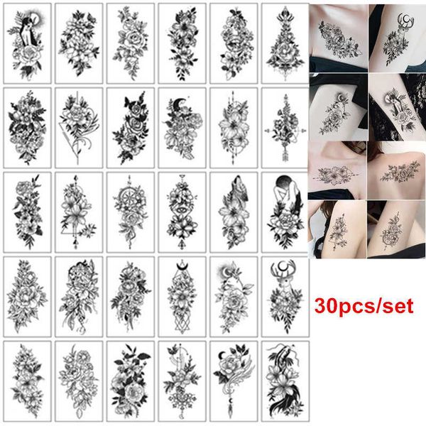 Tatuagens temporárias 30pcs/set tatuagens temporárias falsas para mulheres meninas à prova d'água Mãos braçurais adesivos de tatuagem sexy tatouage tatouage femme z0403