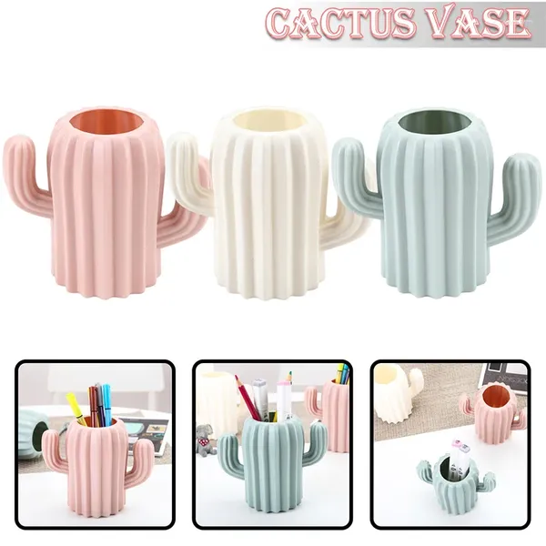 Vasos Vaso de plástico Home Desktop Decor Imitação Cerâmica Cactus Flower Pot Decoração de Casamento Creative Pen Holder