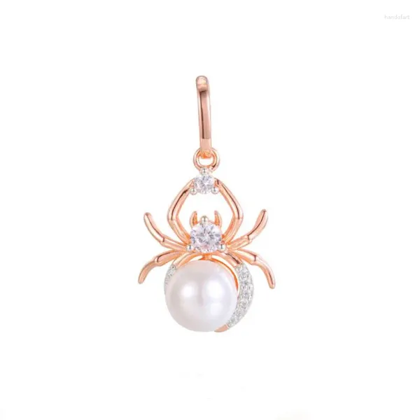 Anhänger Halsketten FJ 2 Stil Frauen Männer 585 Rose Gold Farbe Simulierte Perle Tier Spinne Weiß Stein Halskette