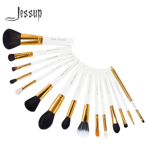 Batom Jessup Brushes 15pcs Conjunto de maquiagem Pó Foundation Eyeshadow Blending Make Up Tool Kits Shadow Liner Lip White Gold T103 231102