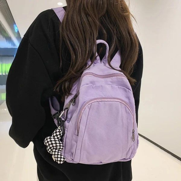 Okul çantaları dcimor tuval kadınlar sırt çantası kadın düz renk çok işlevli küçük sırt çantaları kız serin seyahat çantası mini okul çantası sevimli paketler