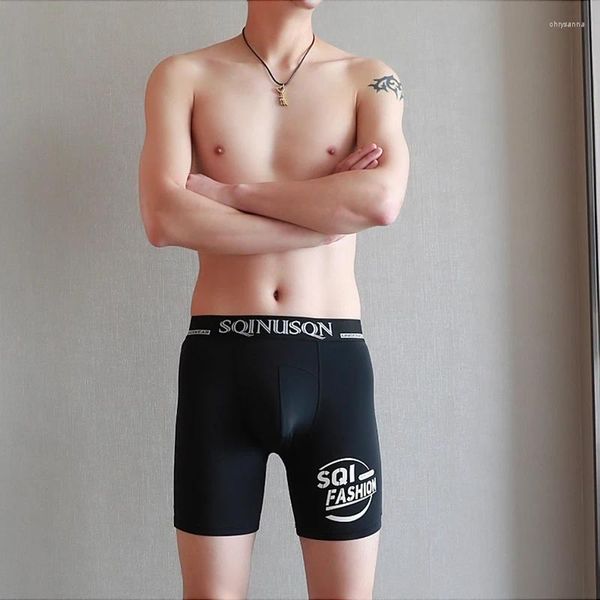 Mutande Uomo Sexy Intimo di seta di ghiaccio Gamba lunga Uomo Mutandine sottili senza cuciture Boxer Pantaloncini da fitness traspirante U Pouch Pantaloni da uomo