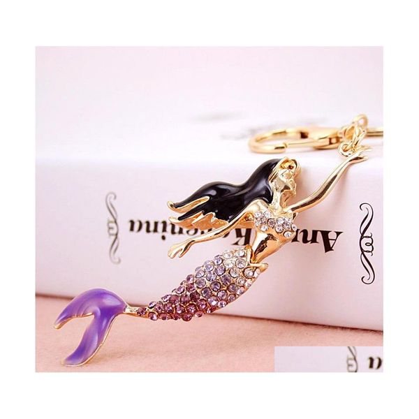 Arts And Crafts Creative Lovely Diamond Intarsed Mermaid Car Schlüsselanhänger Womens Bag Zubehör Turtle Animal Metal Pendant Drop Deliver Dhkyp