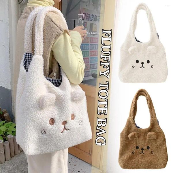 Duffel Taschen Schultasche Cartoon Stickerei Winter Weiche Plüsch Tote Shopper Schulter Für Frauen Niedlich N8Y7