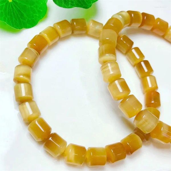 Brazalete de cubo de piedra de ojo de tigre dorado Natural, pulsera hecha a mano de cristal de cuarzo, joyería elástica, regalo de cumpleaños para niños, 1 Uds., 8MM