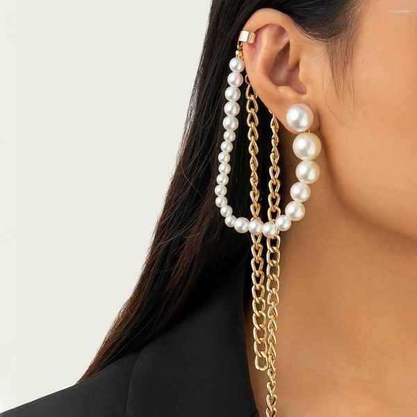 Backs Orecchini DIEZI One Piece Hyperbole Long Chain Nappa Wedding Fashion Pearl Clip per donna Accessori gioielli Ear Cuff