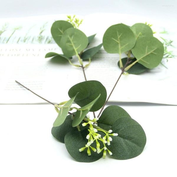 Flores decorativas Planta artificial Eucalyptus Silk Green Leaves Decoração em casa Festa de casamento ao ar livre Festa de casamento FALSO DE FESTO FALSO