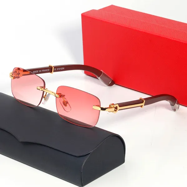 Mode Carti Luxus Coole Sonnenbrille Designer-Brillengestell Brille Randlose Holz-Bambus-Brille Einfacher quadratischer Goldrahmen UV400 Beach Show Luxus-Farbverlauf