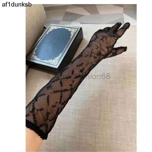 Gglies Guantes De Tul De Encaje Negro Para Mujer Diseñador Damas Letras Beige Estampado Bordado Fiesta De Conducción Manoplas De Boda Chicas Ins Guante De Fiesta Fino De Moda 2 Tamaño