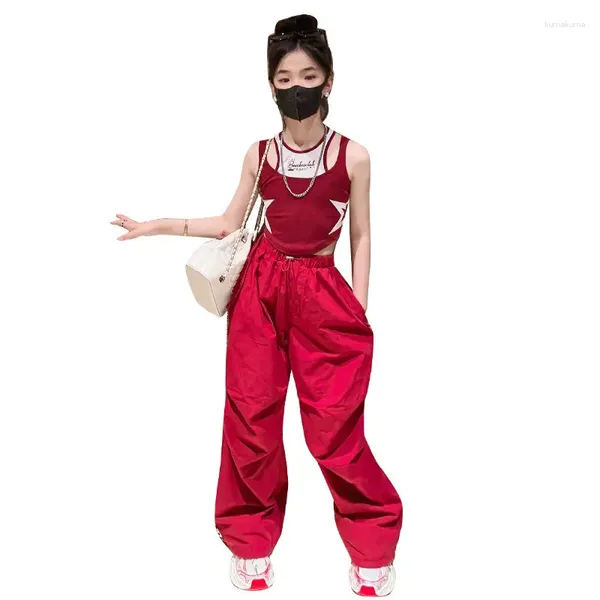 Set di abbigliamento per ragazze giovani moda estate stella stampa crop top pantaloni cargo streetwear danza hip hop cool set per adolescenti outfit per bambini