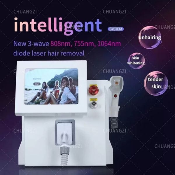 Itens de beleza Máquina de remoção de pelos a laser 808 Diodo Multiwavelengths Equipamento de tratamento de rejuvenescimento