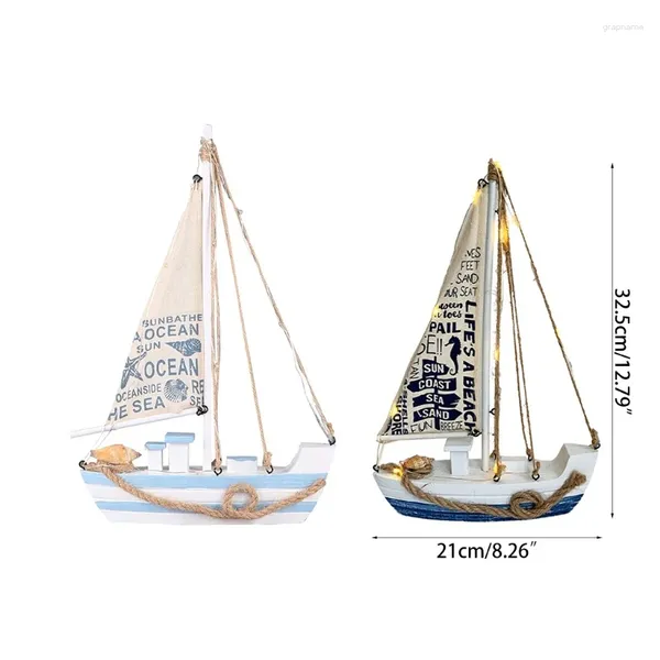 Articoli di novità Decorazione della casa Modello di barca a vela in legno Set di decorazioni Tema nautico da spiaggia Conchiglia a vela in tela blu navy e bianca