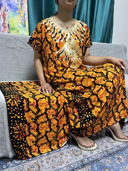 Abbigliamento etnico Abaya per le donne 2023 Dubai stampato floreale in cotone Musilm Set Loose Fit Femme Robe Africano Nigeria Appliques Abito con