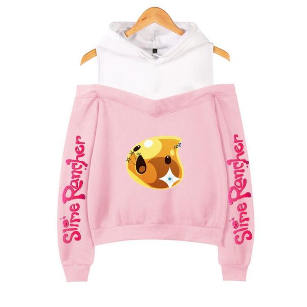 Herren Hoodies Sweatshirts Anime Kleidung Slime Rancher Frauen Schulterfreies Sweatshirt Y2K Mädchen Pullover Harajuku Streetwear Simulationsspiel