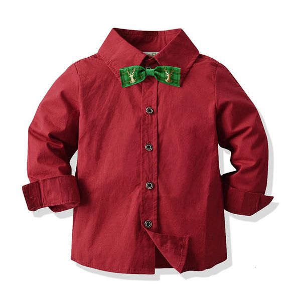 Camicie per bambini Camicie per neonati Camicia rossa formale a maniche lunghe per bambini Top da uomo con camicetta per bambini con papillon 230403
