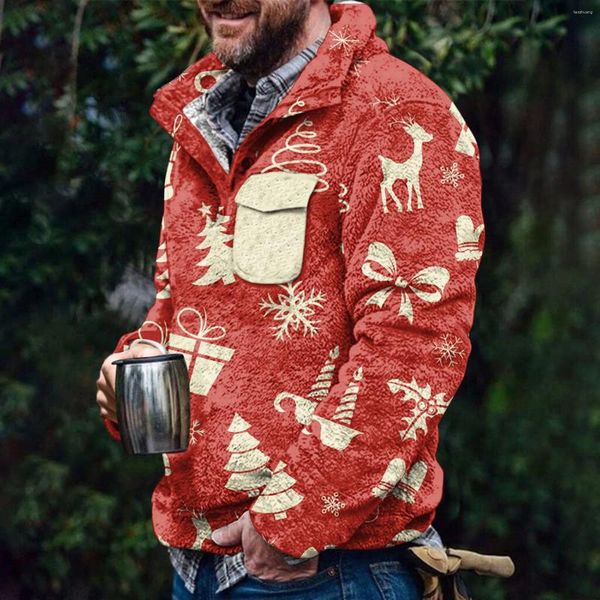 Erkek Hoodies Noel Grafik Dış Giyim Vintage Ceket Ceket Polar Kış Kış Sıcak Windbreak Kayak Stand-Çarşamba eğlence Sudaderas