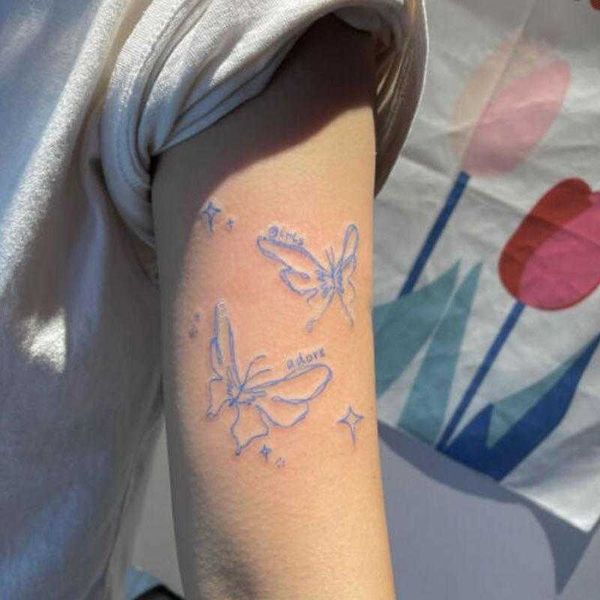 Temporäre Tattoos 3 Stücke Blaue Schmetterling Tattoo Aufkleber Wasserdicht Temporäre Tattoos Frauen Männer Gefälschte Tätowierung Romantische Schlüsselbein Tattoo Großhandel Z0403