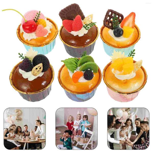 Decoração de festa 6 pcs comida simulada bolo delicado modelos armário decoração po sobremesa pu cozinha infantil