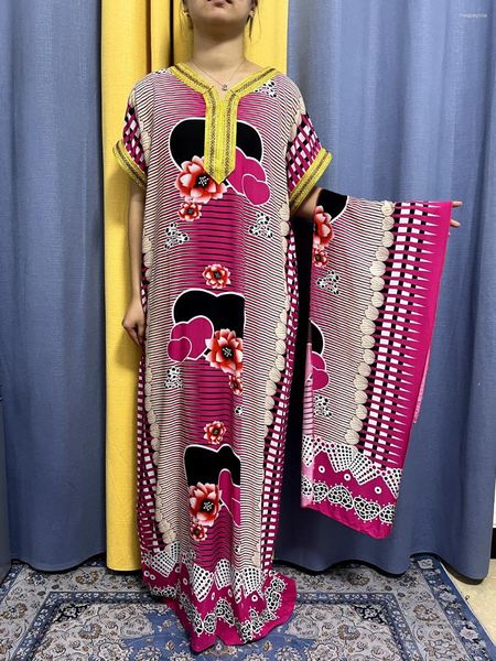 Roupas étnicas Vestidos Africanos para Mulheres 2023 Nigéria Impresso Floral V-Pescoço Mangas Curtas Abayas Solto Fit Femme Robe Islam Roupas com
