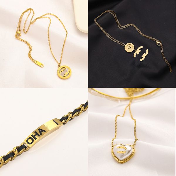 20Style Designer Anhänger Halsketten für Frauen Elegante Buchstaben Halskette hochwertige Chokerketten Schmuckzubehör 18k plattierte Goldmädchen Geschenk