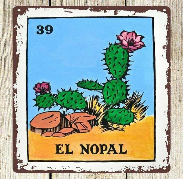 Retro Cactus Decorazione del giardino el Nopal Targa da viaggio messicana Targa in metallo riproduzione Parete Casa Taverna Uomo grotta 8x12 pollici arti7290820