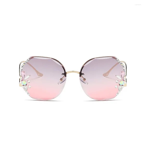 Sonnenbrille Vintage rahmenlose übergroße Brillen Strass eingelegte Farbverlaufslinse Sonnenbrille Sonnenbrille Damen weiblich