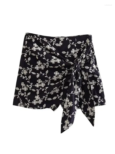 Shorts femininos verão estilo europeu e americano moda temperamento casual bordado nó cintura alta