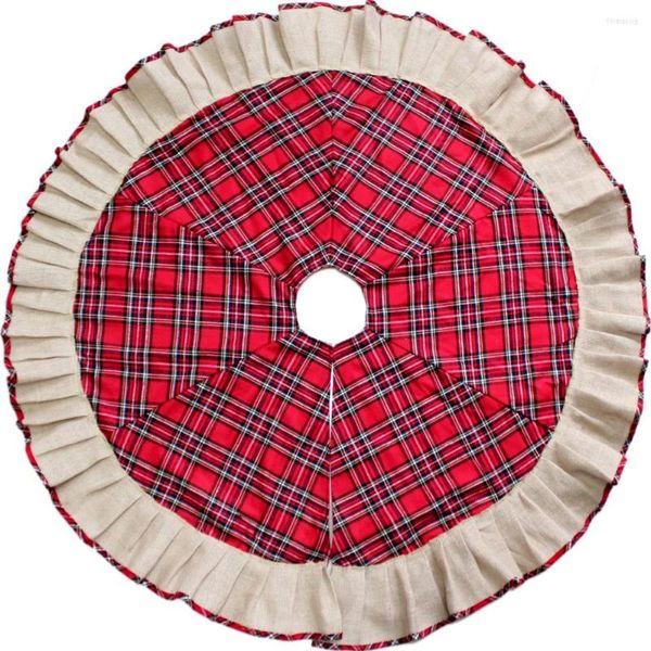 Weihnachtsschmuck, extra großer 46-Zoll-Baumrock, Patchwork-Tartan-Plaid mit Jute-Leinwand-Rüschenbordüre