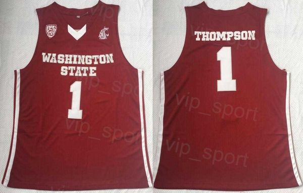 College Washington State Cougars Trikots 1 Klay Thompson Basketball-Shirt Team Farbe Rot Stickerei Atmungsaktiv Universität Für Sportfans Reine Baumwolle NCAA