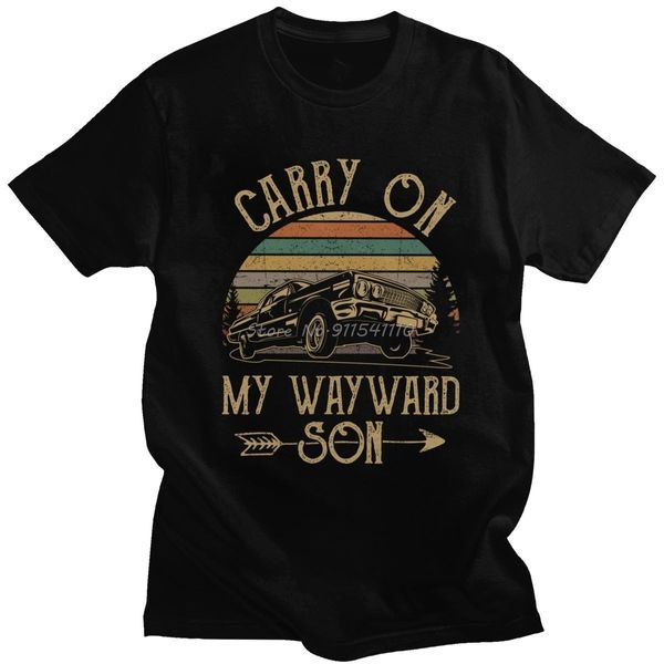 Herren T-Shirts Supernatural Vintage T Carry On My Wayward Son Dark Heather Einzigartiges T-Shirt Baumwolle Bedrucktes T-Shirt Kleidung 230403