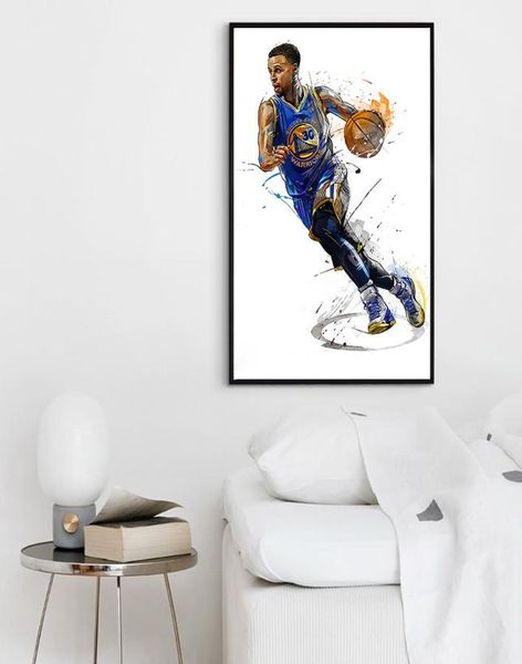 Wandkunst Leinwand Poster und Drucke Basketball Star Aquarell Malerei Wandbild für Wohnzimmer Schlafzimmer Dekoration9074683