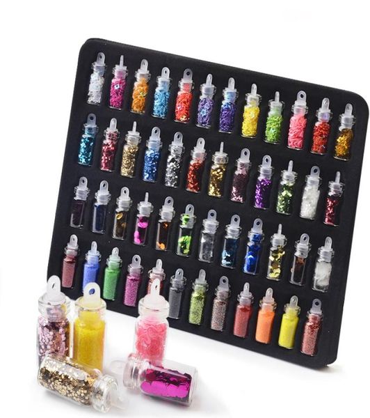 48 Flaschen Nagelkunst-Strasssteine, Perlen, Pailletten, Glitzerspitzen, Dekorationswerkzeug, Gel-Nagelaufkleber, gemischtes Design, Etui-Set9728372