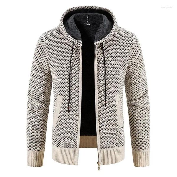 Camisolas masculinas homens cardigan inverno com capuz sólido camisola 2023 lã quente casual sweatercoat jaqueta zíper malha cardigans roupas