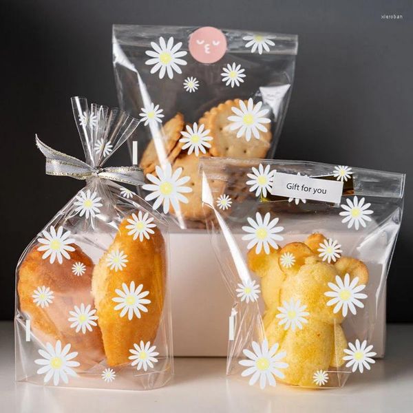 Confezione regalo 50 pezzi Sacchetti di biscotti per caramelle margherita Trasparente Sacchetto di imballaggio per biscotti da forno Festa di compleanno Confezioni fai-da-te Forniture per decorazioni di nozze di Natale