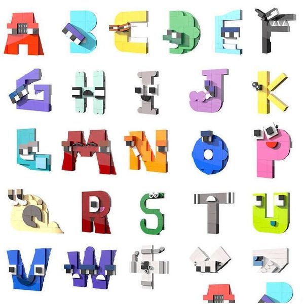 Blocos de alfabeto lore edifício 26 letras em inglês A-Z presente para crianças educacional criativo diy tijolos brinquedos crianças aniversário gota entrega ota0t