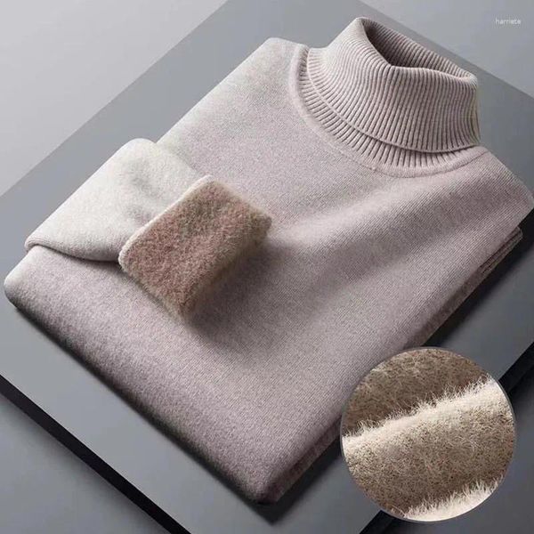 Erkek Sweaters Erkekler Sıcak İnce Yün Kazak Moda İş Yakışıklı Tek Parça Peluş Kış Erkek Günlük Örgü Külot