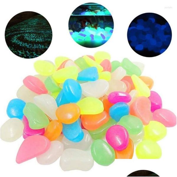 Decorações de jardim 25/50pcs Pedras luminosas brilham nas pedras escuras de seixos para a passarela do pátio ao ar livre FIS dhjqb