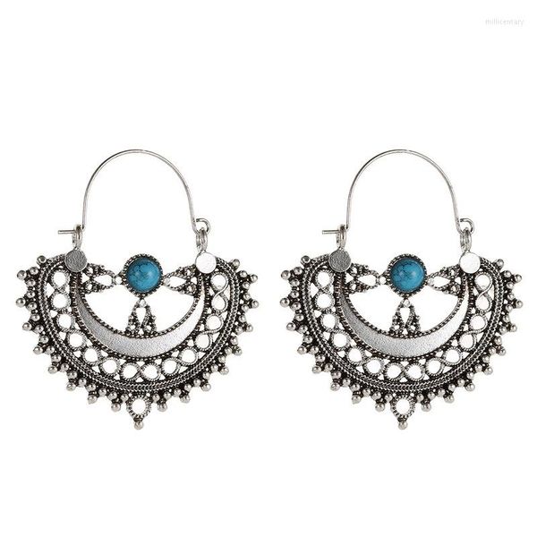 Orecchini a cerchio Gypsy Tribal Vintage piccoli per donne ragazze oro argento colore Jhumka orecchino pietra blu Boho gioielli etnici