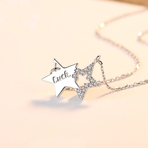 Letra de estrela de zircônia brilhante Luck S925 Colar de pingente de prata Moda coreana Mulher sexy colarinho de colar de colar de colar de jóias premium acessórios