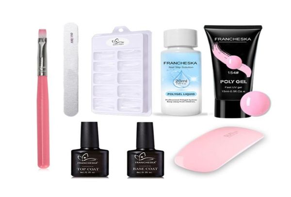 Luxo poli gel conjunto uv gel verniz unha polonês construção rápida para extensões de unhas duro topbase casaco polygel prego kit4416779