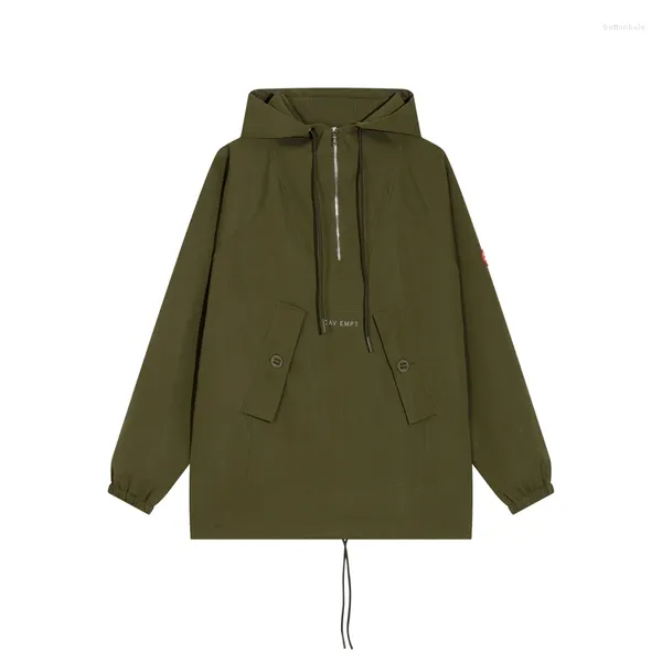 Herrenjacken Solid Minimalist CE CAVEMPT Army Green Trenchcoat C.E Half Zipper Outdoor Windjacke Charge