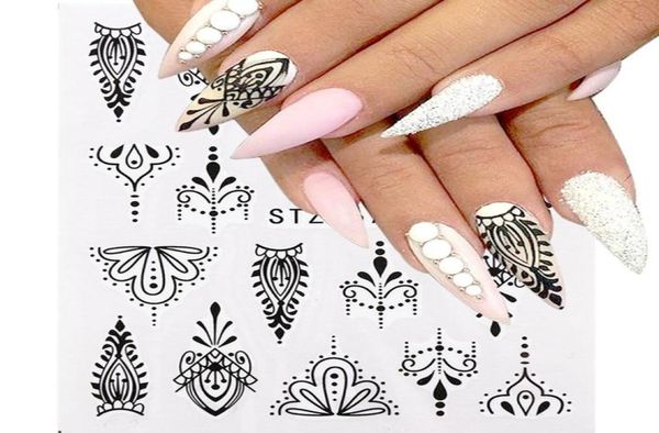 Set di 8 fogli Adesivi per unghie con fiori Semplice trasferimento di fiori Decalcomanie Tatuaggi per manicure Decorazioni per unghie5123767