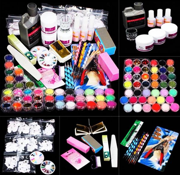 Kit professionale per nail art Set Set manicure Sistema per la cura delle unghie Polvere acrilica Liquido Glitter Colla Dita dei piedi Separatori Pennello Pinzetta Prim2542056