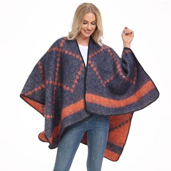 Sciarpe Acrilico Donna Inverno Modello Croce Poncho in Cashmere 700g Addensare Caldo Diamante Avvolgere Capo Boucle Filato Scialle di Pashmina YK105