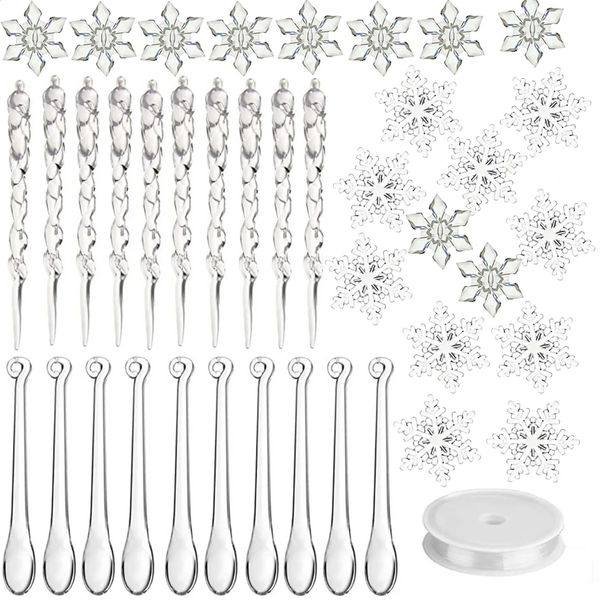 Decorações de Natal 40pcs Árvore Pingente Ornamentos Acrílico Cristal Floco de Neve Icicles Decoração Kit para Xmas Winter Year Party Decor 231102