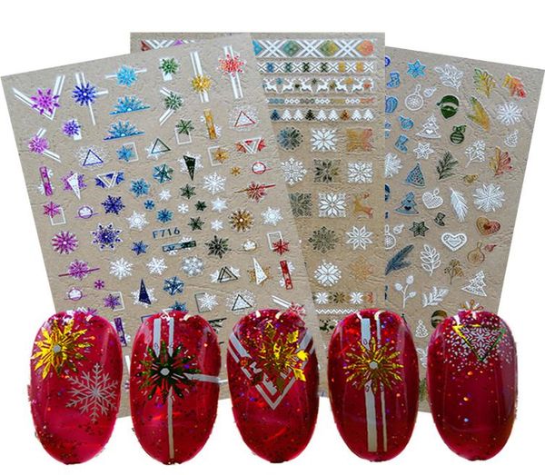 Рождественские наклейки для ногтей, зимние снежинки, лось, белый цвет, золото, рождественские ногти, клей для задней части ногтей, Nail3754829