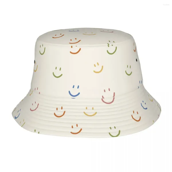 Berets sorrindo padrão bob chapéu para mulheres homens verão viagem flexível elegante embalável ao ar livre pescador panamka