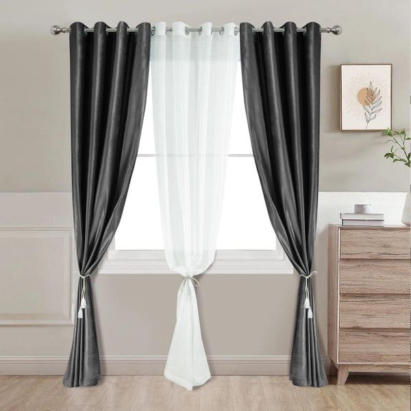 Cortina cortinas blackout de veludo de luxo para sala de estar e com fio branco montado mistura de ilhós e