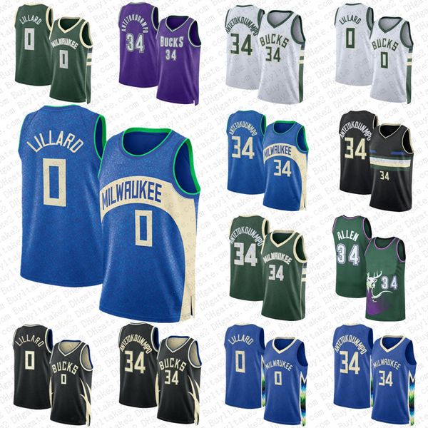 Damian Lillard Basquete Jersey Giannis Antetokounmpo Milwaukees Khris Middleton Buck Ray Allen Brook Lopez Bobby Portis Jr Jerseys Camisas 2023 2024 Cidade 0 34 90 s 9